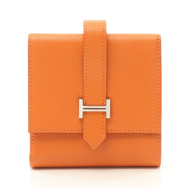 HERMES Bearn Recto Verso Bi-fold compact wallet purse K Orange Used SHW