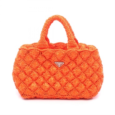 PRADA RAFIA ROMBI Canapa Tote Hand Bag BN2888 Raffia Orange Used Women logo