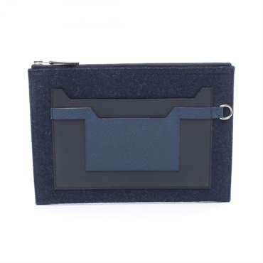 HERMES TooDoo 29 Clutch bag Felt Epsom leather Blue Navy used D SHW mens