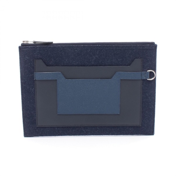 HERMES TooDoo 29 Clutch bag Felt Epsom leather Blue Navy used D SHW mens