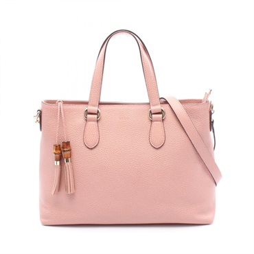 GUCCI Bamboo Shoulder Tote Handbag 449642 leather Pink Used Women crossbody