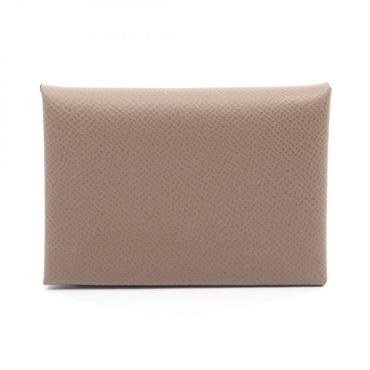 HERMES Calvi duo coin purse wallet W Epsom Calfskin Etoupe Grey SHW Women