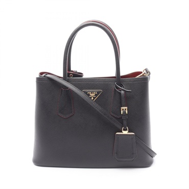 PRADA double medium Tote shoulder crossbody Bag 1BG775 leather Black Red Used