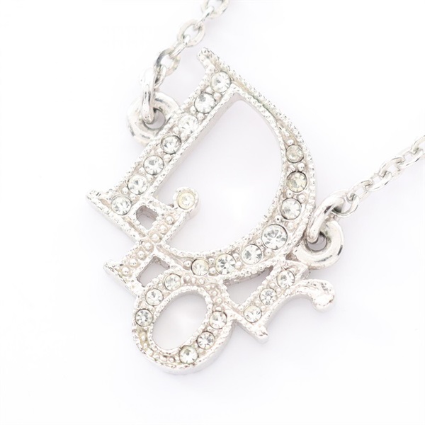 Christian Dior Necklace Pendant Stainless Steel Rhinestone logo Used 32-38 cm