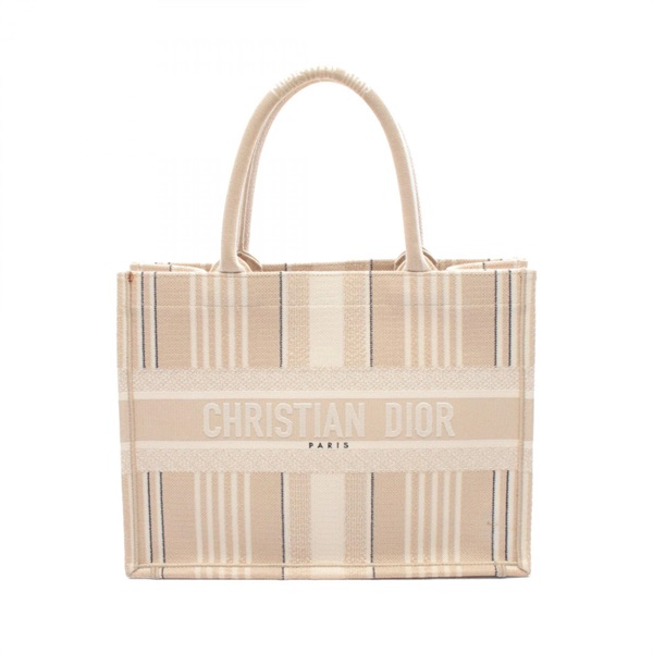 Christian Dior BOOK TOTE Medium Handbag canvas Beige White Used Women