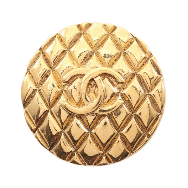 CHANEL COCO Mark Matelasse Round Brooch pin Gold Plated Used Women CC