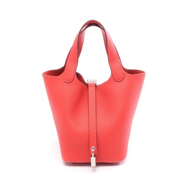 HERMES Picotin Lock PM Tote Handbag Clemence leather Red Rouge coeur SHW Used