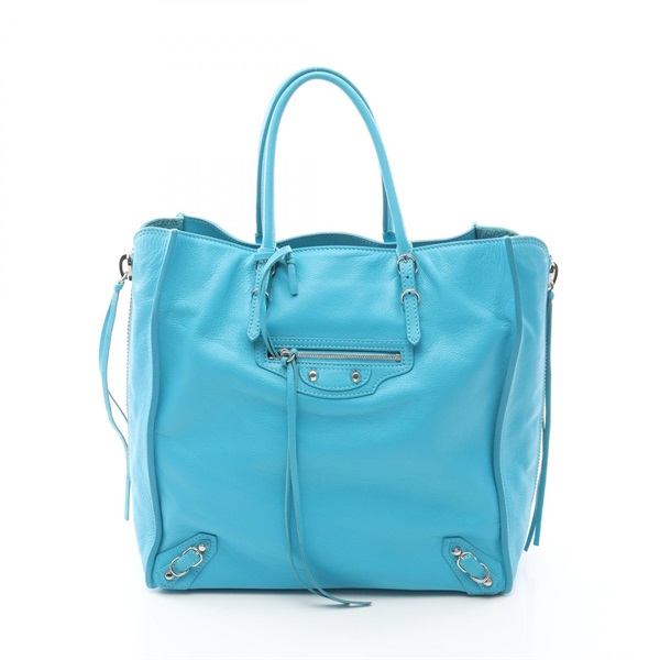 BALENCIAGA Paper A5 Tote hand Bag leather turquoise Blue Used Women