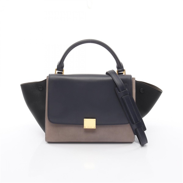 CELINE Trapeze Small Shoulder Handbag 174683 leather Navy Gray Black Used Women