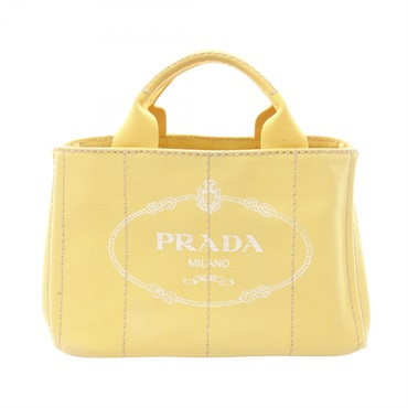 PRADA CANAPA Mini Tote Handbag BN2439 canvas Yellow Triangle logo Used Women