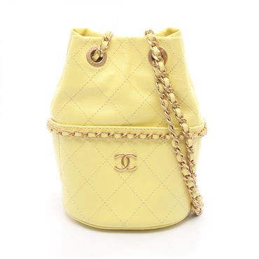 CHANEL Matelasse Bucket Chain Shoulder Bag AP4359 leather Yellow GHW Used Women