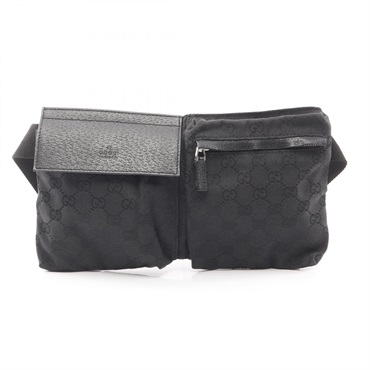 GUCCI GG canvas Waist Belt Bum Bag 28566 leather Black Used unisex