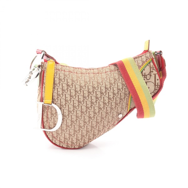 Dior Rasta Trotter Saddle Shoulder Bag canvas leather Beige Brown Used Women
