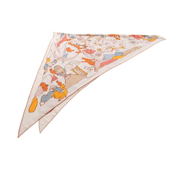 HERMES Triangle Géant Stole Silk cashmere Beige Multicolor used Women
