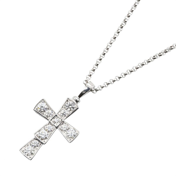 BVLGARI Serpenti Cross Diamond Necklace Pendant 18KWG White Gold Used Women