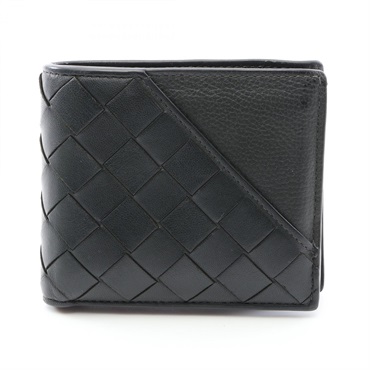 BOTTEGA VENETA Intrecciato Bi-fold wallet leather Black Used mens