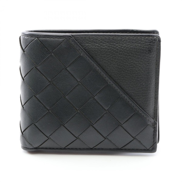 BOTTEGA VENETA Intrecciato Bi-fold wallet leather Black Used mens