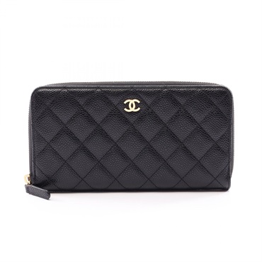 CHANEL Classic Long Zip Matelasse Wallet Grained Calfskin leather Black GHW Used