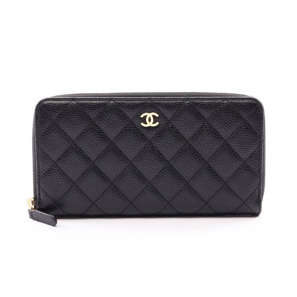 CHANEL Classic Long Zip Matelasse Wallet Grained Calfskin leather Black GHW Used