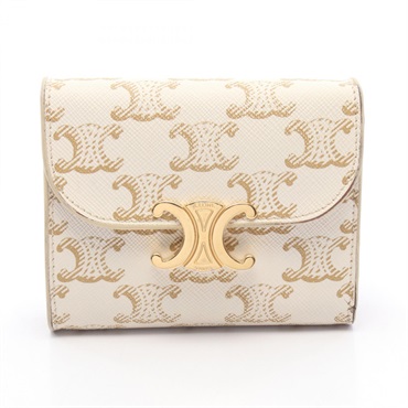 CELINE Triomphe small flap Tri-fold wallet 10D783DPV White Gold Used Women