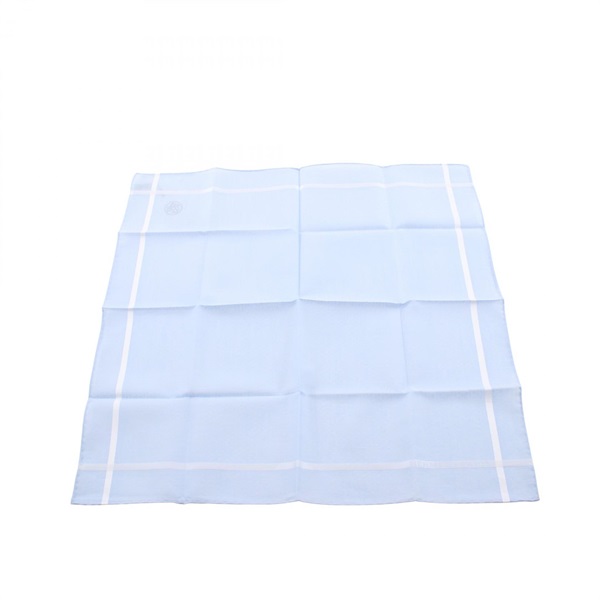 HERMES H Relief Handkerchief Scarf cotton Blue White Used unisex