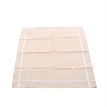 HERMES H Relief Handkerchief Scarf cotton Beige White Used Women
