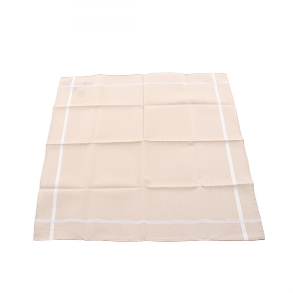HERMES H Relief Handkerchief Scarf cotton Beige White Used Women