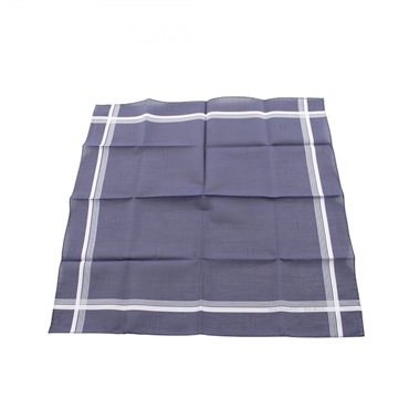 HERMES H Relief Handkerchief Scarf cotton Navy Used unisex