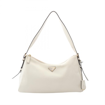 PRADA Aimee Large Triangle Logo Shoulder Bag leather White Used Women