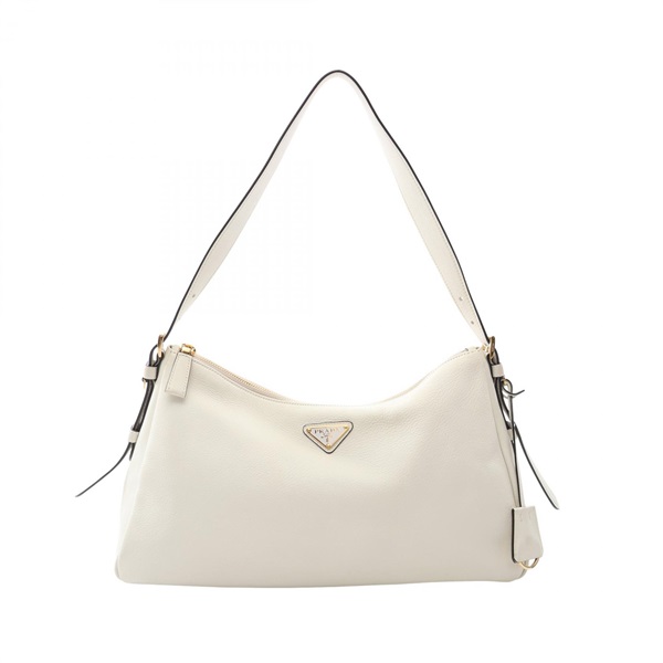 PRADA Aimee Large Triangle Logo Shoulder Bag leather White Used Women