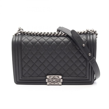 CHANEL Boy Chanel Large Chevron chain Shoulder Bag A92193 leather Black Used SHW