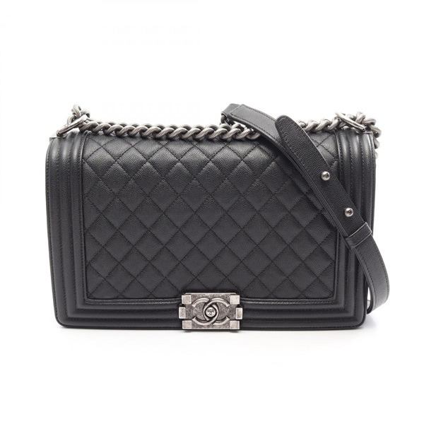 CHANEL Boy Chanel Large Chevron chain Shoulder Bag A92193 leather Black Used SHW