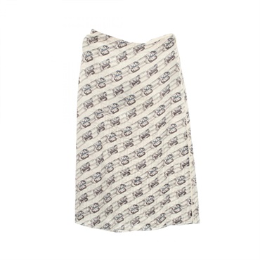 FENDI All Over Print Skirt silk White Gray Used Women #38