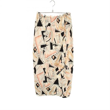 FENDI Full Print Long Skirt #38 silk Beige Black Pink Women