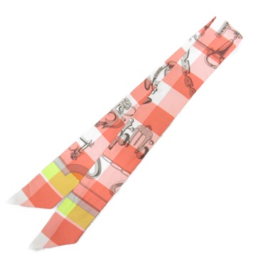 HERMES Twilly scarf silk Orange Yellow Pink White Used Women