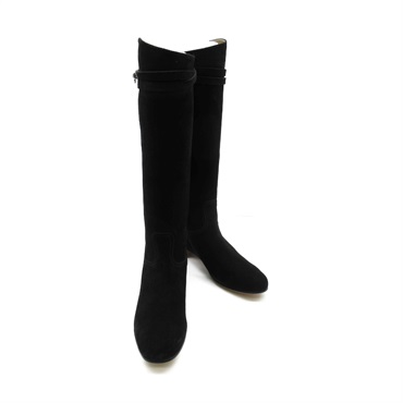 HERMES Boots shoes Suede Black Used Women size  37.5