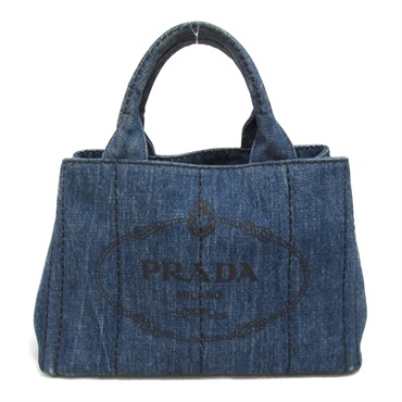 PRADA Canapa Tote Hand Bag Denim Blue Used Women