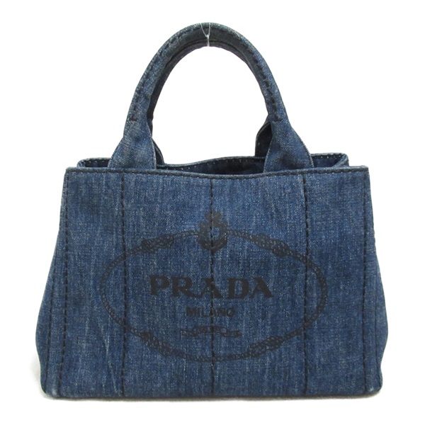 PRADA Canapa Tote Hand Bag Denim Blue Used Women