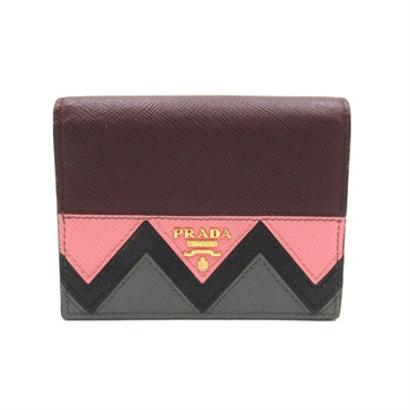 PRADA wallet Purse 1MV204 Saffiano Leather Bordeaux Pink Used unisex