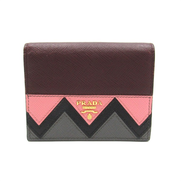 PRADA wallet Purse 1MV204 Saffiano Leather Bordeaux Pink Used unisex