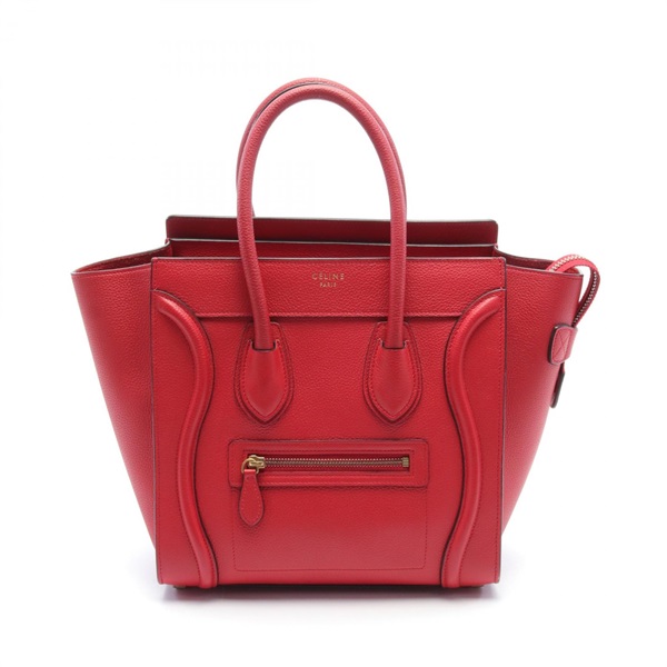 CELINE Luggage micro shopper Tote Hand Bag 167793 leather Red Used Women