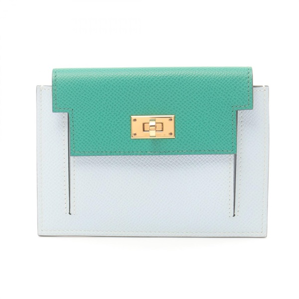 HERMES Kelly Pocket Compact Tricolor coin purse U Epsom Blue brume Used GHW