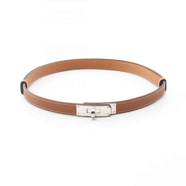 HERMES Kelly belt Taurillon Clemence leather Brown Gold Used Women D SHW