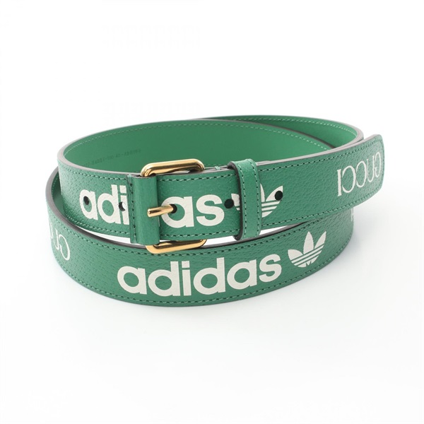 GUCCI × adidas belt 702277 leather Green White Used Women