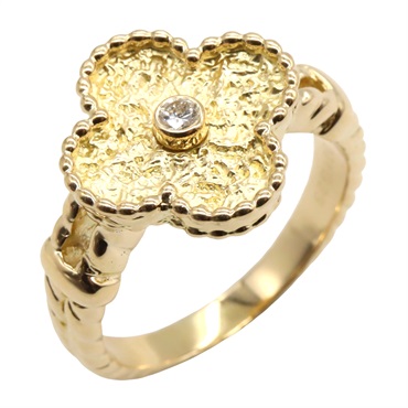 Van Cleef & Arpels Vintage Alhambra Ring 1P Diamond 18KYG Gold US size 8 #57