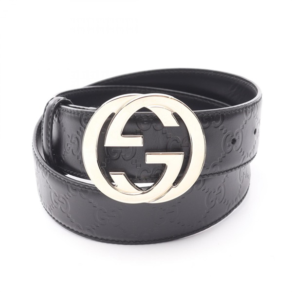 GUCCI Interlocking G Guccisima Belt 114876 leather Black Used Women
