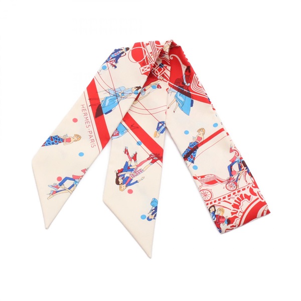 HERMES Twilly Ex-Libris Les Parisiennes Scarf silk Beige Red Multicolor Used