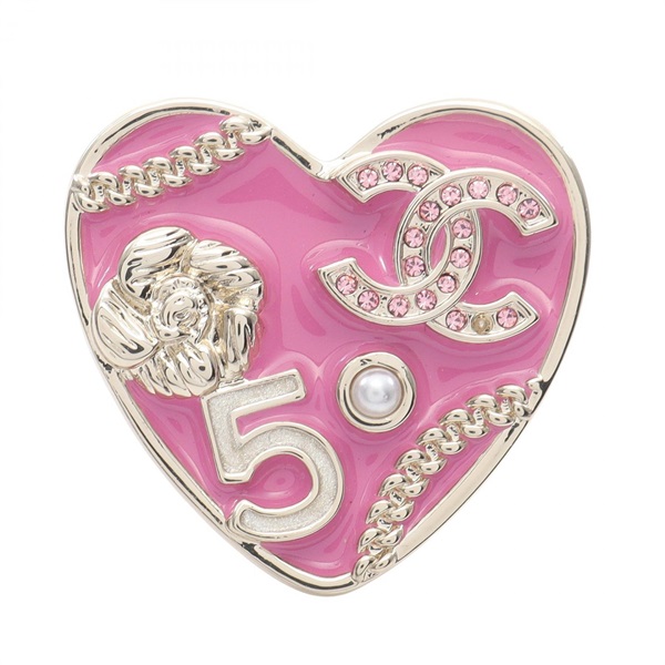 CHANEL COCO Mark Brooch B24S Gold Plated Rhinestone Pink Used Women CC