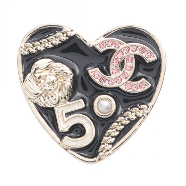 CHANEL COCO Mark Camellia No. 5 Heart Brooch GP Rhinestone Artificial pearl
