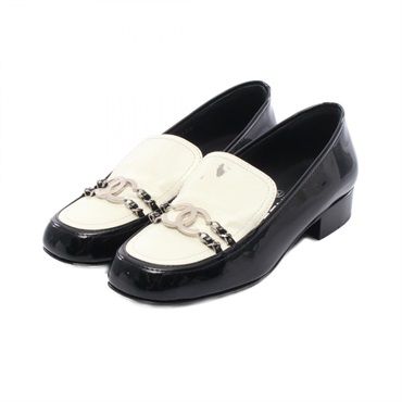 CHANEL CC Logo Loafers G31974 Patent Leather Black White Size 36C Used Women